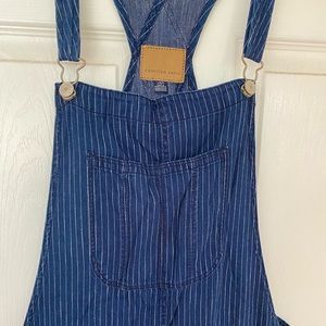 Navy and White Striped AE Overalls